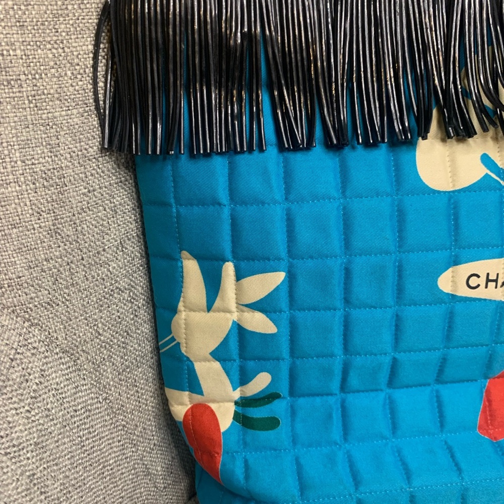 Chanel Hand Bag Light blue Canvas and Enamel Vintage Quilted Fringe Entrupy 1997 - Picture 6 of 17